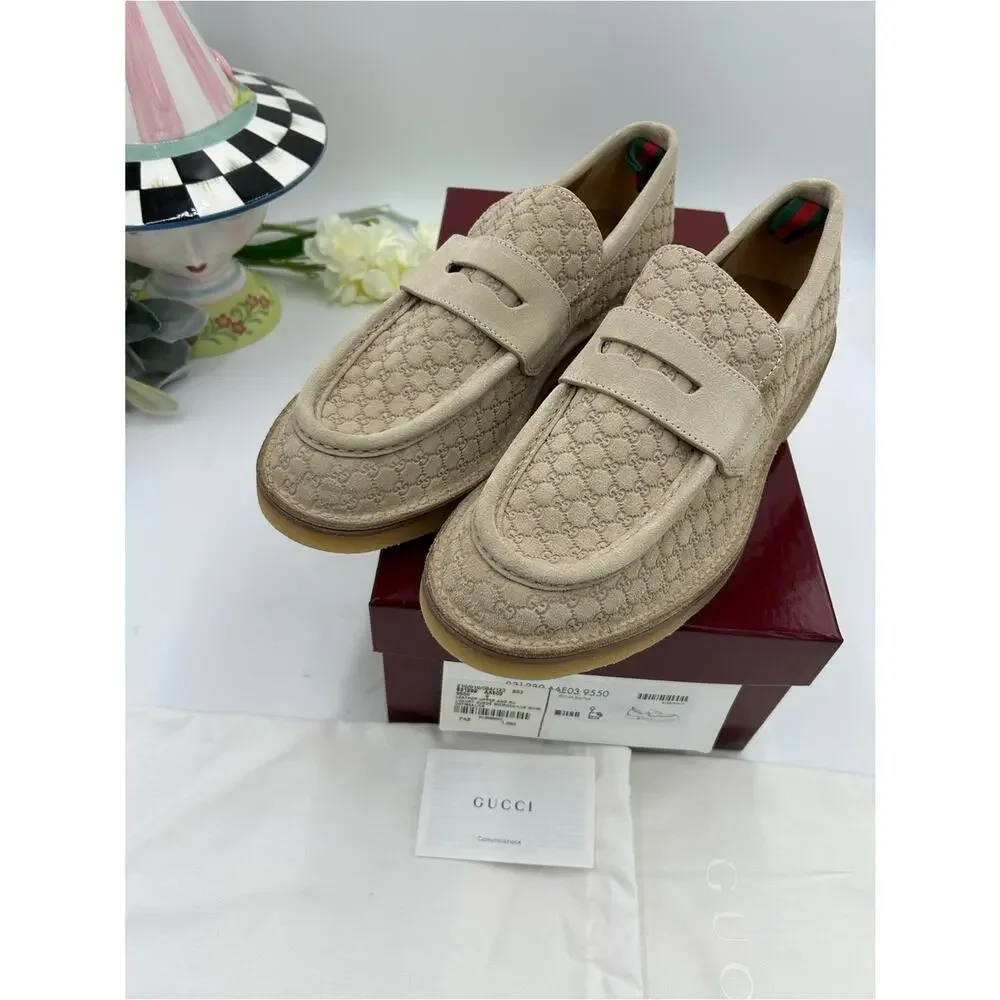 Men's Gucci suede GG monogram web loafers size 9 fits 9.5 US made in Italy